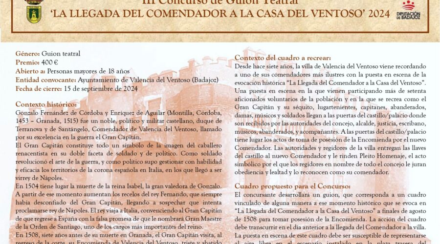 III CONCURSO DE GUIÓN TEATRAL “LA LLEGADA DEL COMENDADOR A LA CASA DEL VENTOSO” 2024